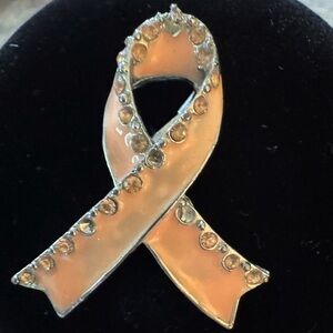 Brooch with Silver Accents Pink Ribbon
